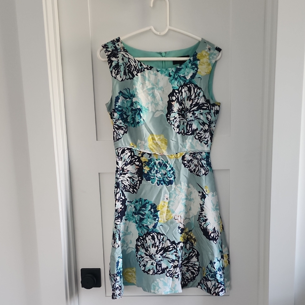 J Crew Floral Sleeveless Dress - Blue and Yellow